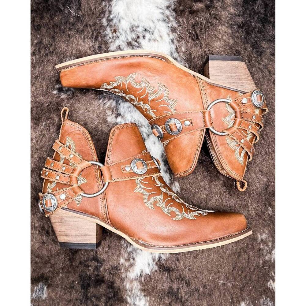 NEW MYRA women's western ember booties in canyon brown